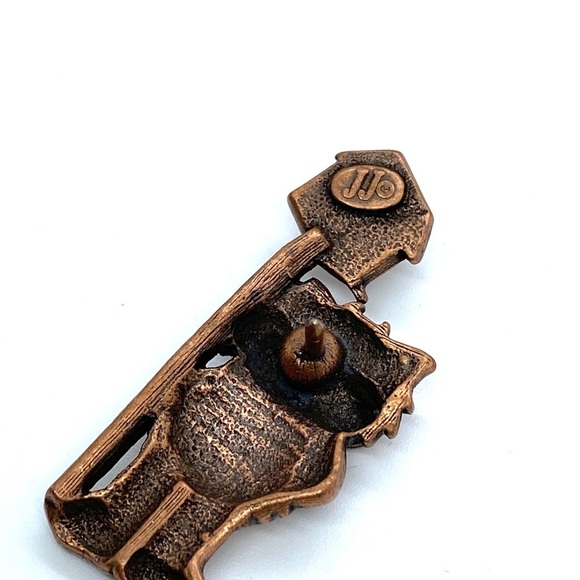 JJ Jonette Copper Cat With Birdhouse Brooch Vintage - Picture 6 of 6